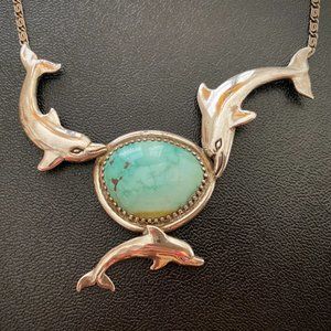 Sterling Silver &  AquaTurquoise Dolphin Necklace